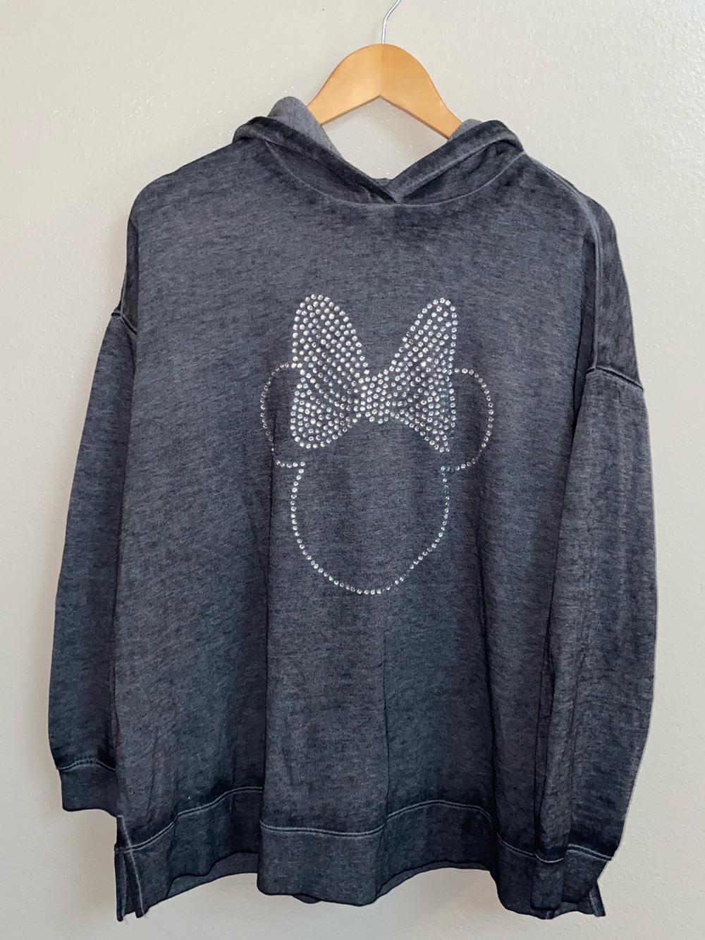 Disney Minnie Mouse Rhinestone Bling Acid Wash Pullover Hoodie Size 14/16